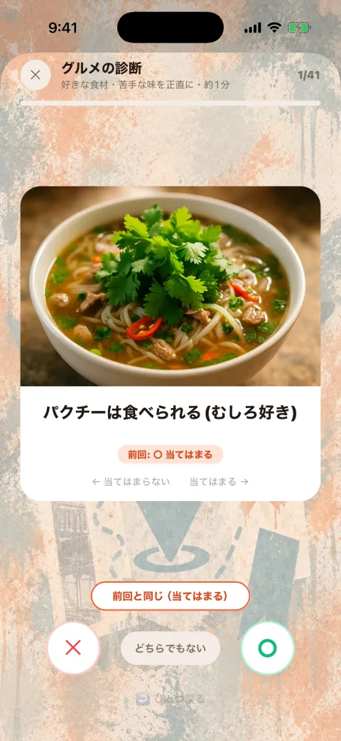 旅の性格診断のカード画面